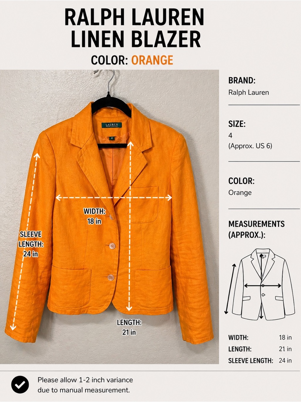 Ralph Lauren Bright Orange Linen Blazer